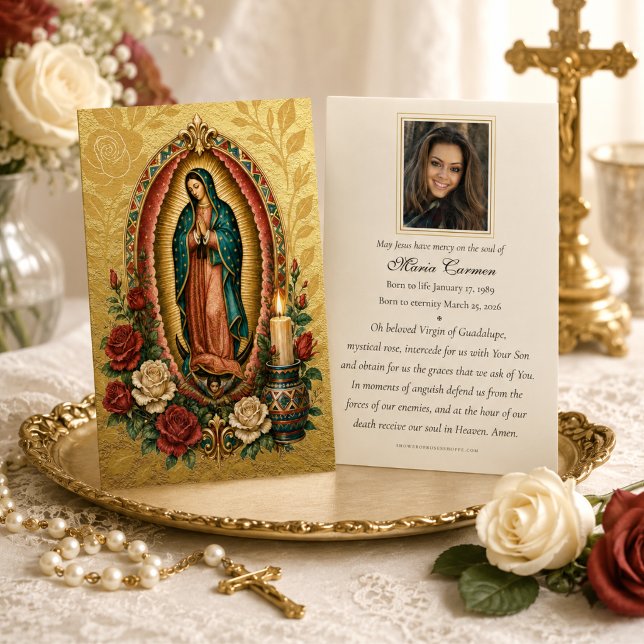 Carte de prière funéraire florale de Guadalupe (Créateur téléchargé)