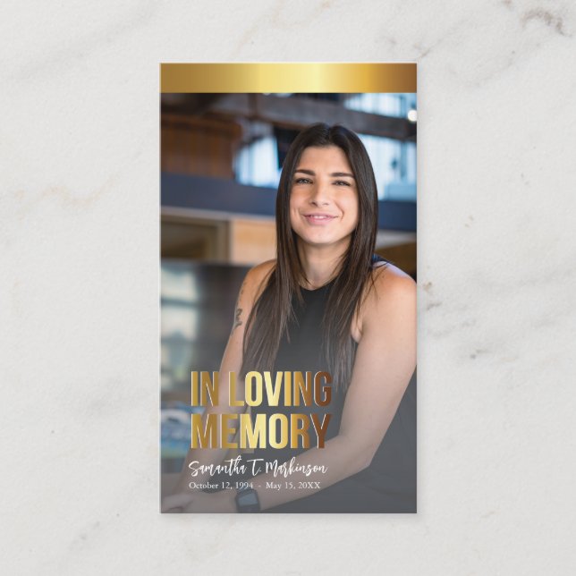Carte de prière funéraire Gold et Black Photo (Devant)