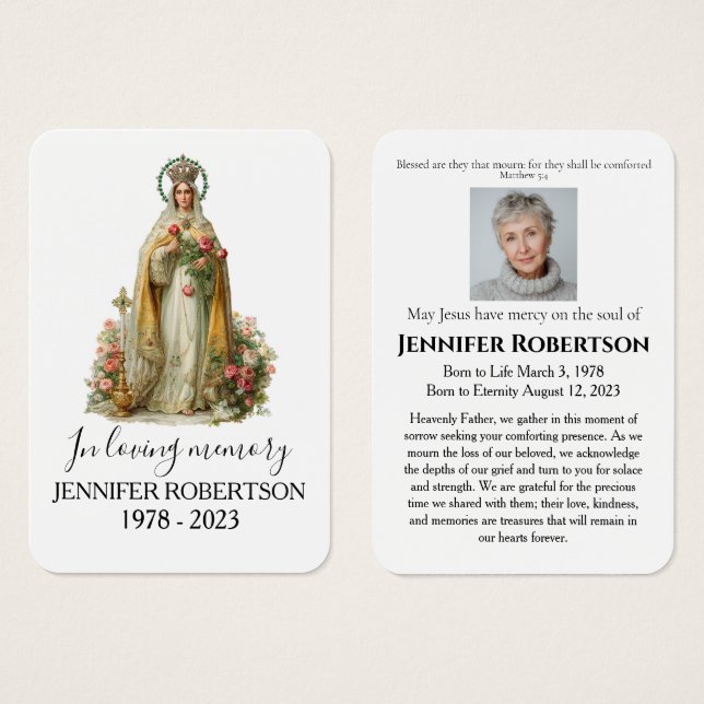 Carte de prière funéraire mémorielle catholique de (Devant & derrière)