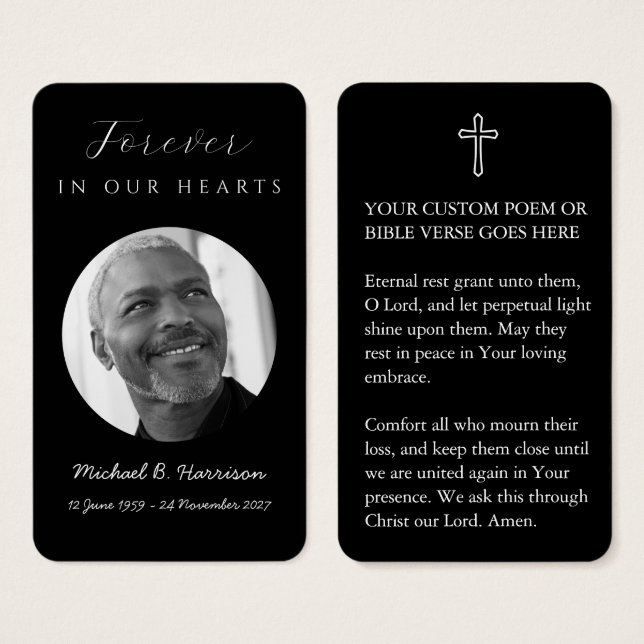 Carte de prière funéraire personnalisée (Devant & derrière)