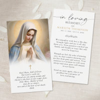 Carte de prière funéraire photo de la Vierge Marie