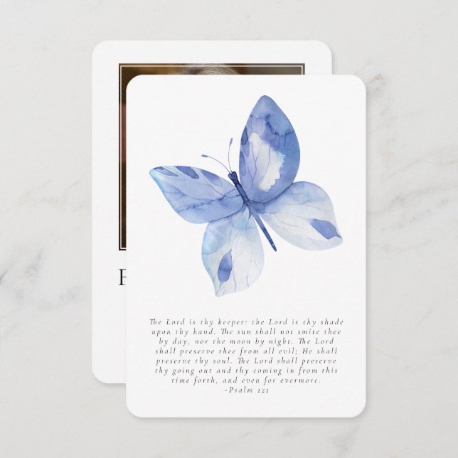 Carte de prière funéraire photo papillon (Devant / Derrière)