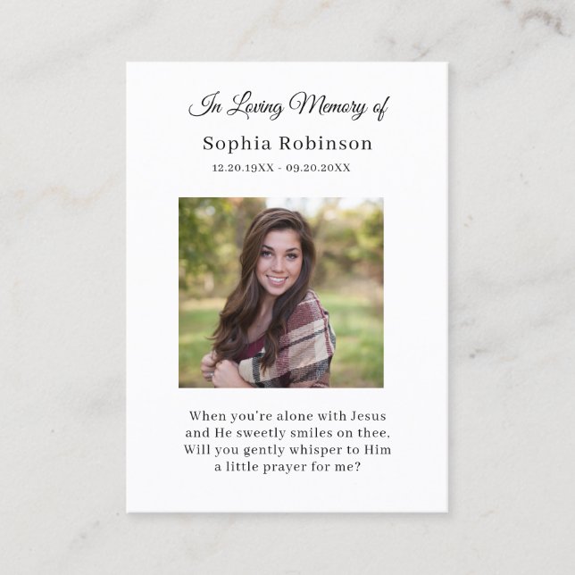 Carte de prière funéraire pour la photo d'oiseau c (Devant)