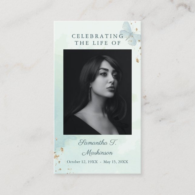 Carte de prière funéraire pour papillon d'aquarell (Devant)