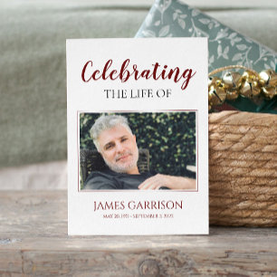 Carte de prière funéraire rouge blanc élégant avec