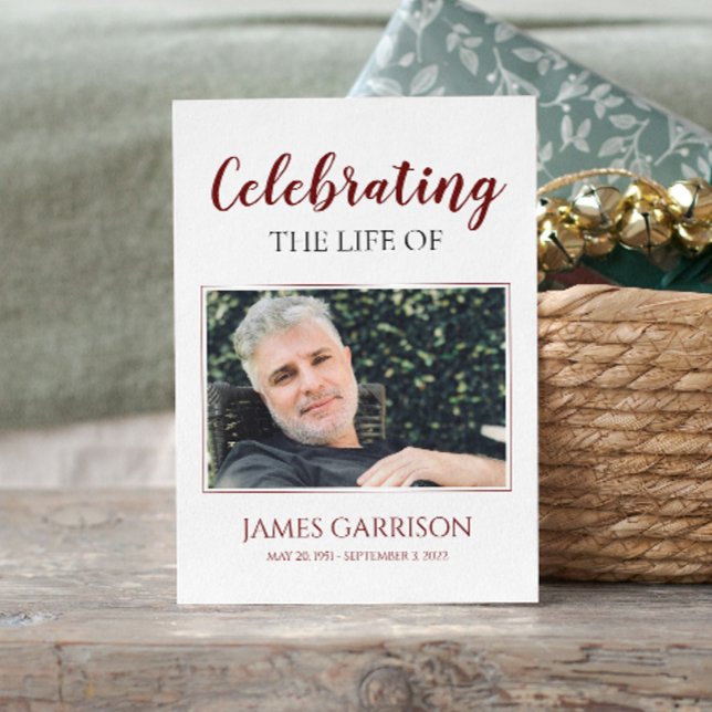 Carte de prière funéraire rouge blanc élégant avec (Créateur téléchargé)