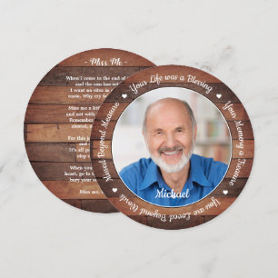 Carte de prière funéraire Rustique Country Memoria