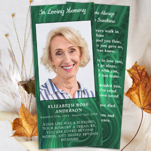 Carte de prière funéraire verte Memorial Emerald P