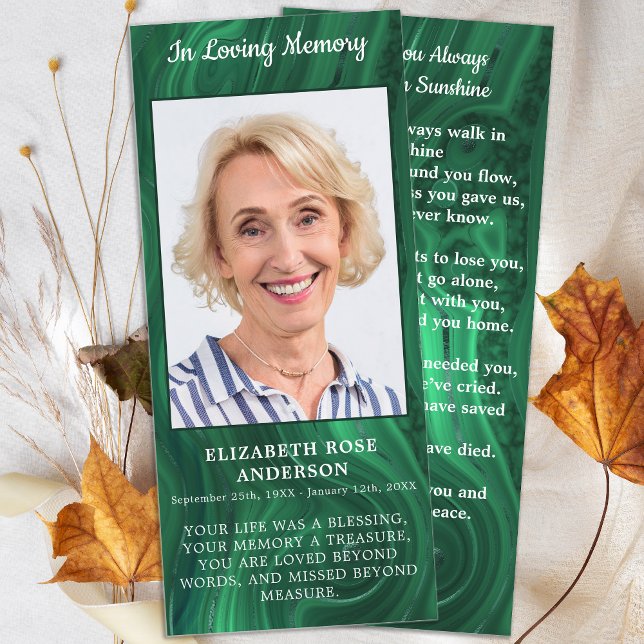 Carte de prière funéraire verte Memorial Emerald P (Créateur téléchargé)