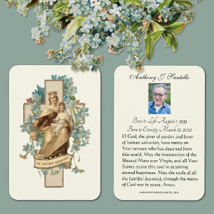Carte de prière mémorielle funéraire de Marie et J