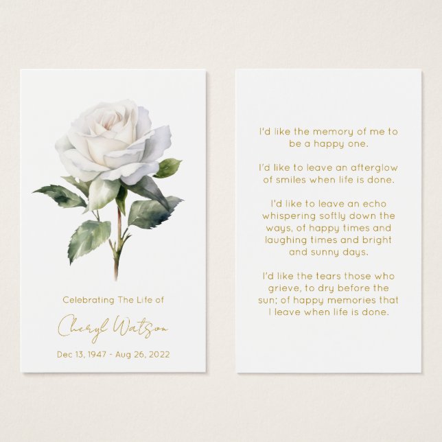 Carte de prière mémorielle funéraire simple rose b (Devant & derrière)