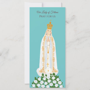 Carte de prière Notre-Dame de Fatima et roses blan