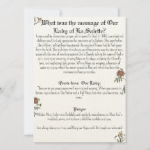 Carte de prière Notre-Dame de la Salette