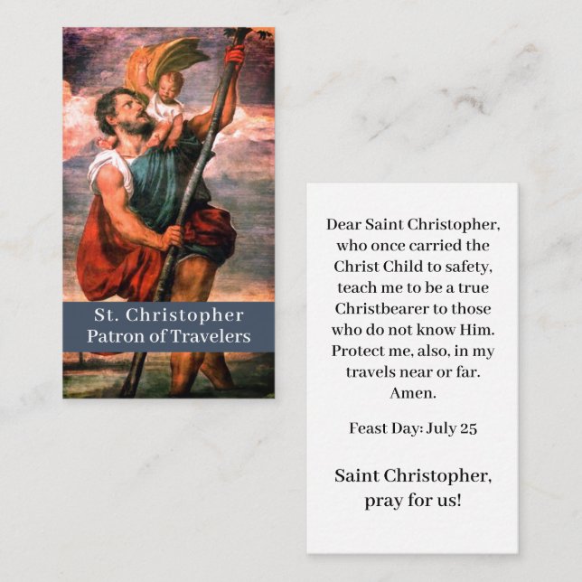 Carte de prière personnalisée Saint Christopher (Devant / Derrière)