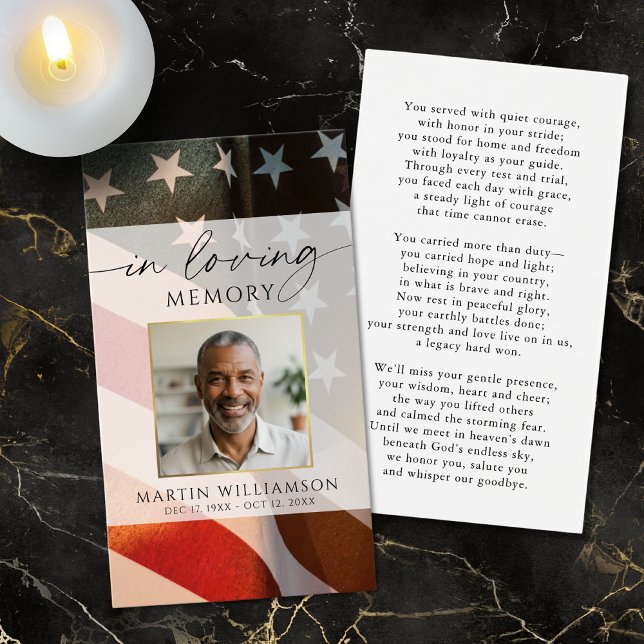 Carte de prière photo de funérailles militaires av (Créateur téléchargé)