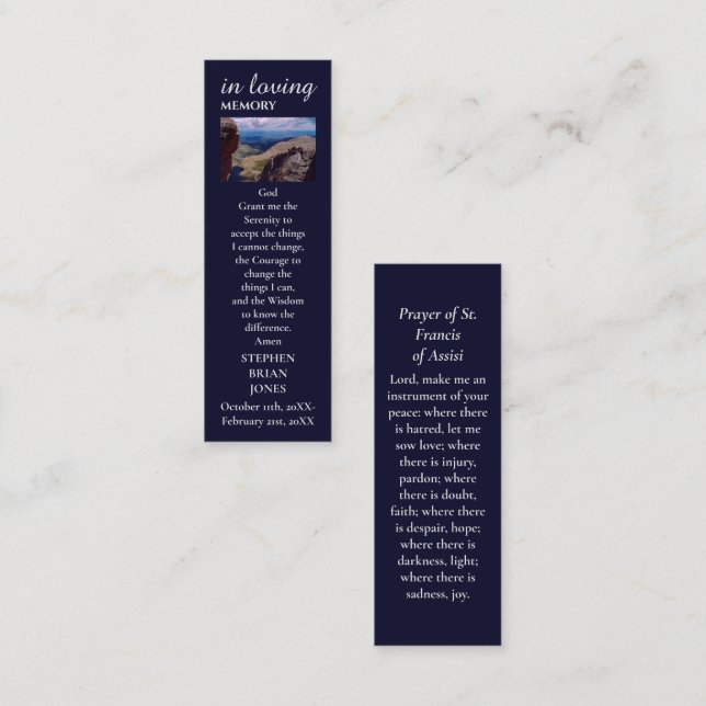 Carte de prière photo de la célébration de la vie (Devant / Derrière)