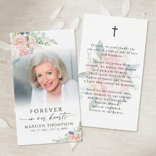 Carte de prière photo florale rose élégante pour c