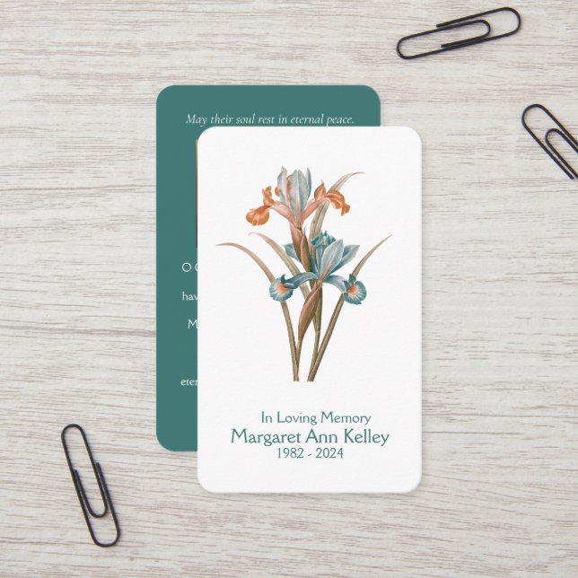 Carte de prière photo florale Vntage (Devant/Arrière en situation)