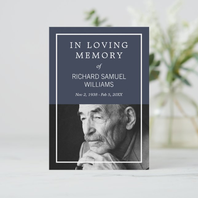 Carte de prière photo minimale bleu marine blanc (Debout devant)