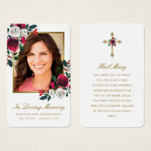 Carte de prière photo Sympathy Red Rose Gold Cross