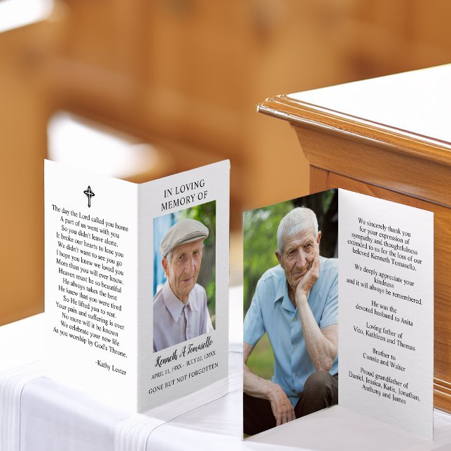 Carte de prière pliée simple photo de mémorial de  (Simple Funeral Memorial Photo Folded Prayer Card)