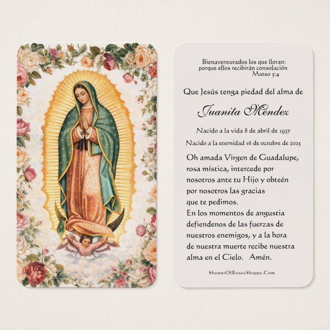 Carte de prière religieuse sainte Vierge Marie esp (Devant & derrière)