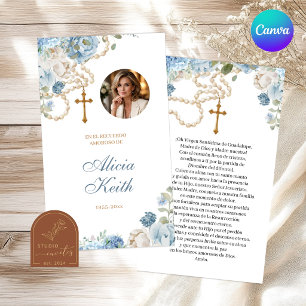 Carte de prière Rosaire Hydrangea Bleu Funérailles