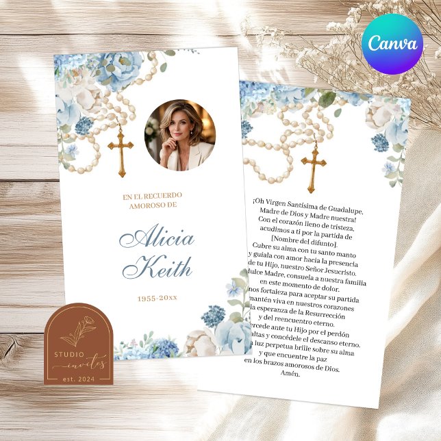 Carte de prière Rosaire Hydrangea Bleu Funérailles (Créateur téléchargé)