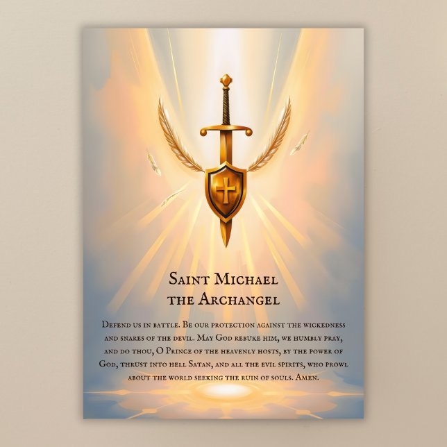 Carte de prière St. Michael l'Archange catholique (Saint Michael the Archangel Prayer Card Catholic Protection Prayer Design)