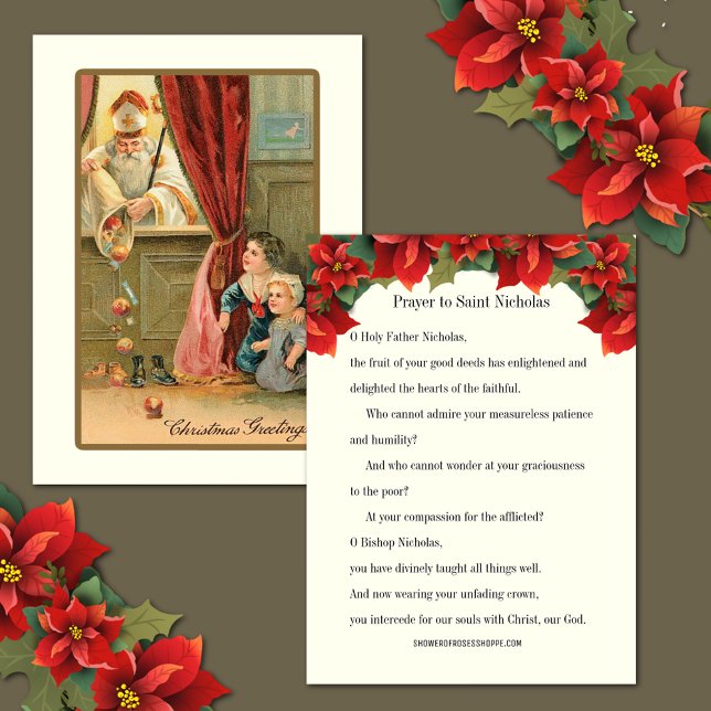 Carte de prière St. Nicholas Vintage Noël (Vintage Religious St. Nicholas of Myra Prayer with Children - FREE SHIPPING available! )