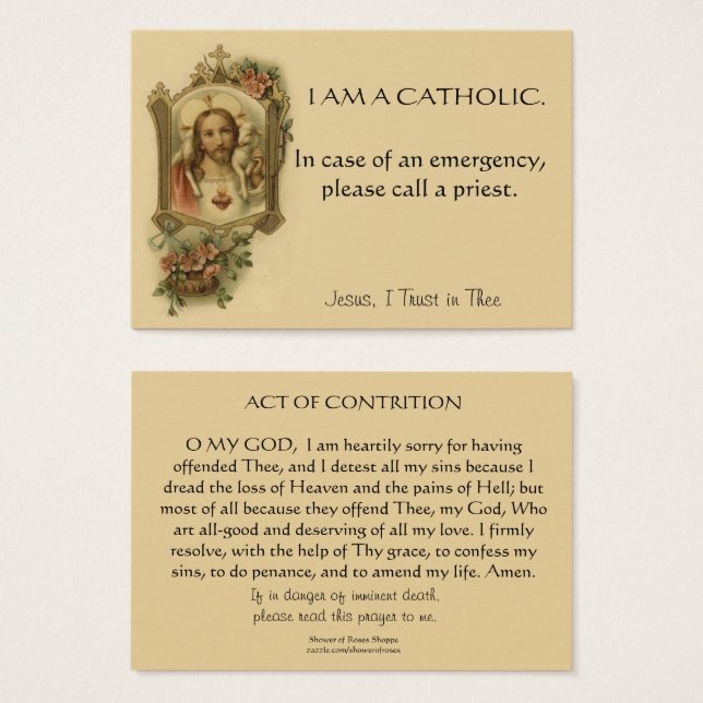 Carte de prière traditionnelle catholique d'urgenc (Devant & derrière)
