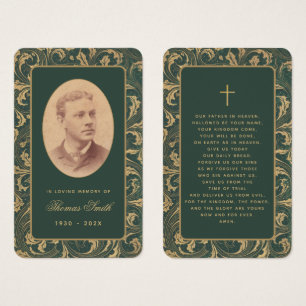 Carte de prière verte de mémorial funéraire élégan