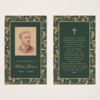 Carte de prière verte mémorielle funéraire antique