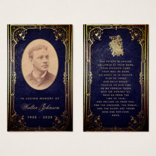 Carte de prière Vintage Blue Gold Memorial