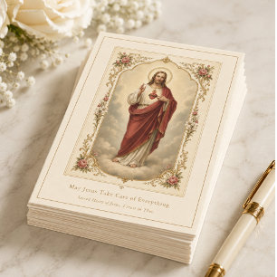 Carte de prière vintage Jésus Sacré-Cœur