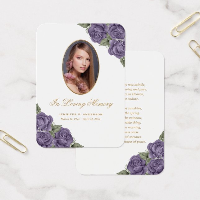 Carte de prières funéraires commémoratives pourpre (Bureau)