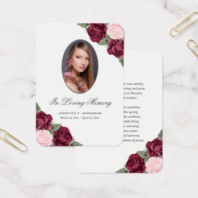 Carte de prières funéraires du mémorial rouge rose (Bureau)
