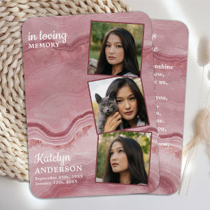 Carte de prières funéraires en marbre rose Memoria