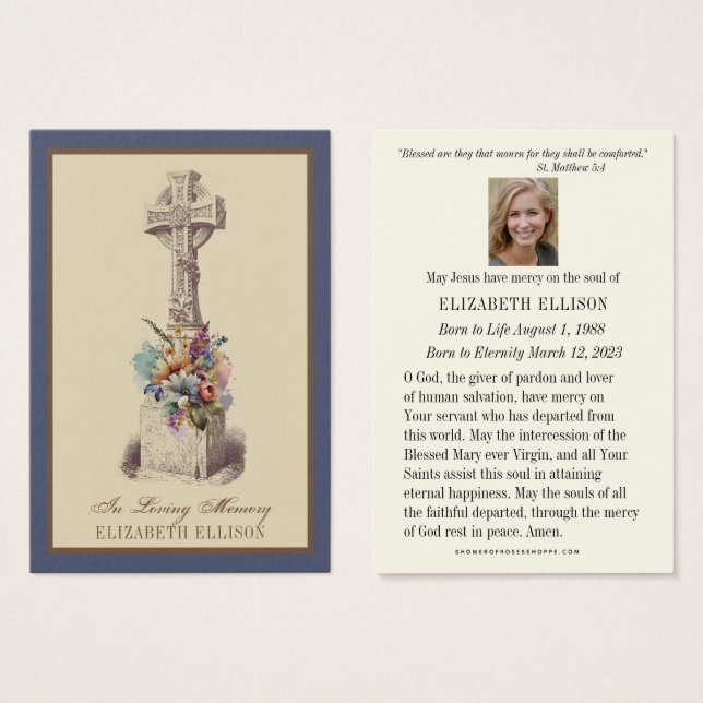 Carte de prières funéraires florales de Croix celt (Devant & derrière)