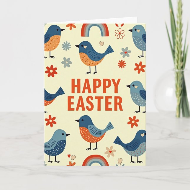 Carte de printemps aux oiseaux de fête (Devant)