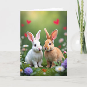 Carte de printemps avec des amis lapins mignons