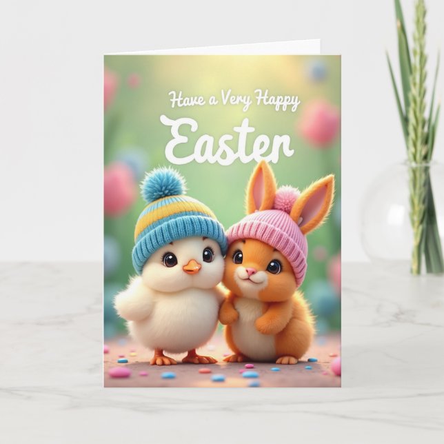 Carte de printemps avec des amis mignons (Devant)