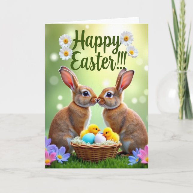 Carte de printemps avec panier tressé de lapin (Devant)