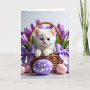 Carte de printemps avec un panier de chaton mignon