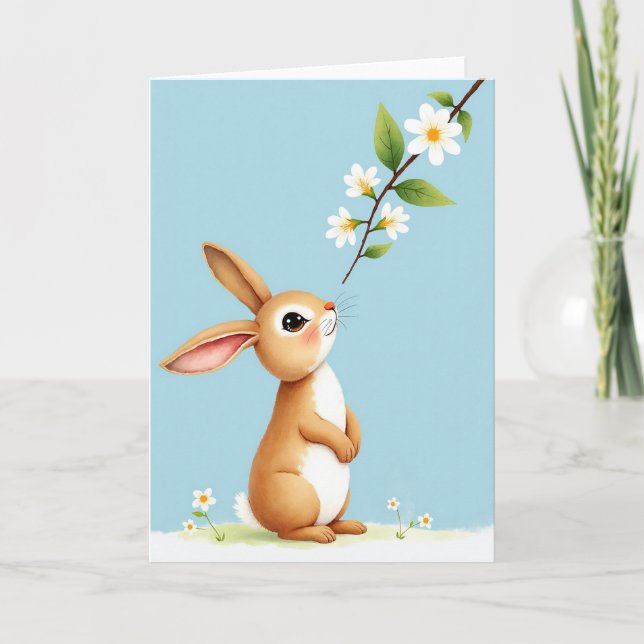 Carte de printemps de lapin en fleurs (Devant)