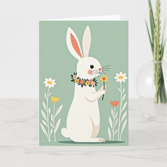 Carte de printemps florale de lapin (Devant)