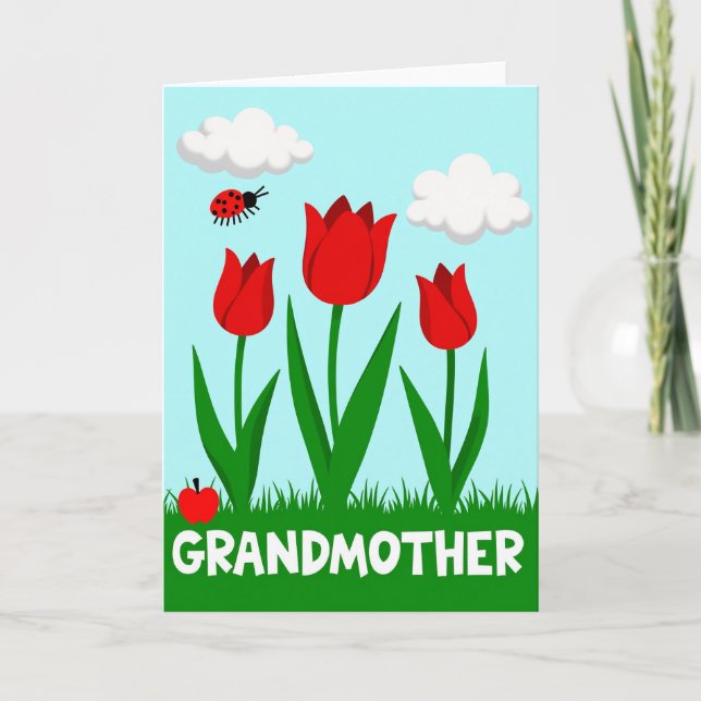 Carte de printemps grand-mère aux tulipes (Devant)