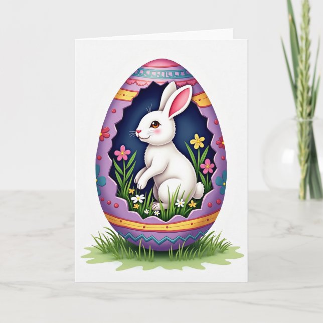 Carte de printemps Lapin dans un œuf (Devant)