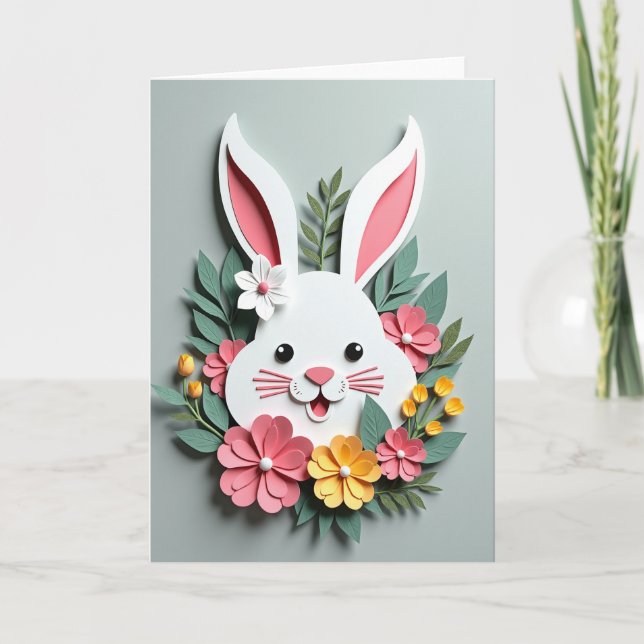 Carte de printemps Lapin en papier (Devant)