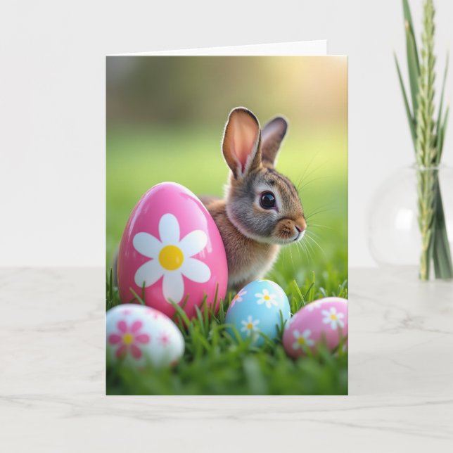 Carte de printemps Lapin et Oeuf (Devant)